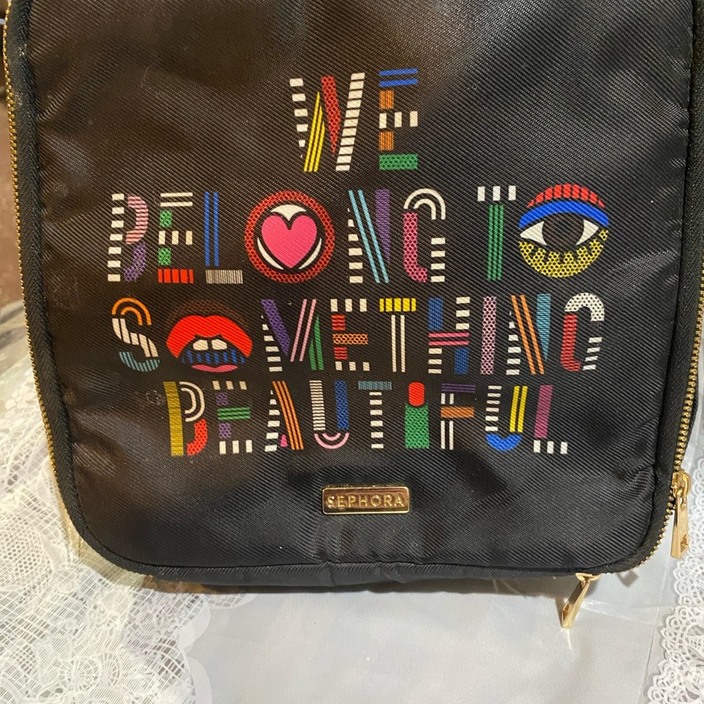 Sephora Black Multicolor Typography Cosmetic Bag